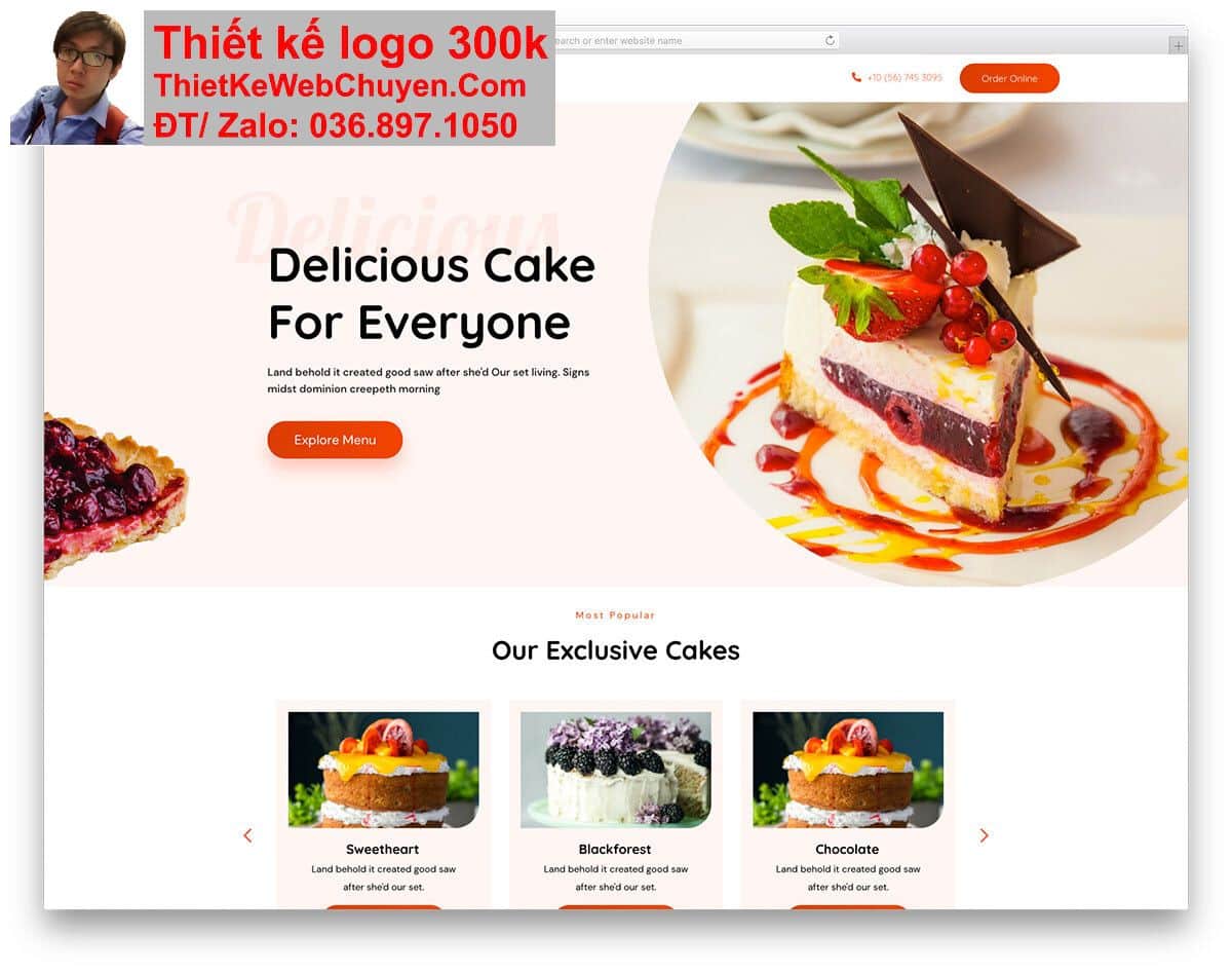 Thiết kế web tiệm bánh kem chuyên nghiệp Thiết kế web tiệm bánh kem chuyên nghiệp