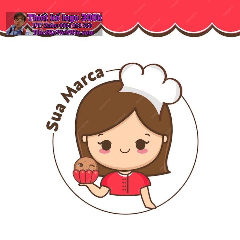 Vẽ chibi bé gái đầu bếp dễ thương, mặc đồng phục đỏ và trắng, tóc ngắn, màu nâu, cầm bánh quy để thiết kế logo Vẽ chibi bé gái đầu bếp dễ thương, mặc đồng phục đỏ và trắng, tóc ngắn, màu nâu, cầm bánh quy để thiết kế logo