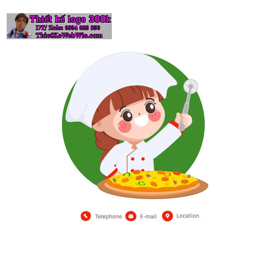 Vẽ chibi bé gái đầu bếp dễ thương, mặc đồng phục trắng, tóc nâu, cầm muỗng và đĩa pizza để thiết kế logo Vẽ chibi bé gái đầu bếp dễ thương, mặc đồng phục trắng, tóc nâu, cầm muỗng và đĩa pizza để thiết kế logo