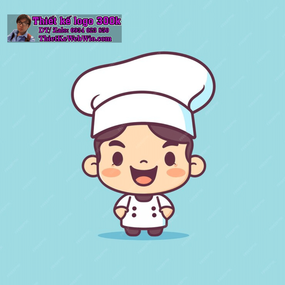 Vẽ chibi bé trai đầu bếp với áo trắng, tóc nâu, nở nụ cười tươi sáng để thiết kế logo Vẽ chibi bé trai đầu bếp với áo trắng, tóc nâu, nở nụ cười tươi sáng để thiết kế logo