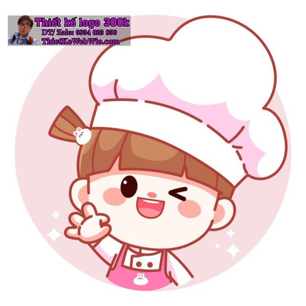 Vẽ chibi cô gái đầu bếp dễ thương, mặc đồng phục trắng và hồng, tóc nâu ngắn để thiết kế logo. Vẽ chibi cô gái đầu bếp dễ thương, mặc đồng phục trắng và hồng, tóc nâu ngắn để thiết kế logo.