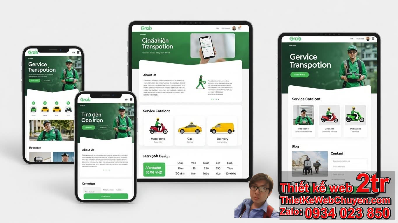 1. Thiết kế web dịch vụ xe Grab bao nhiêu tiền nếu theo gói cơ bản?