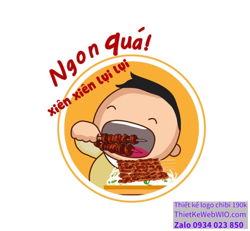 Vẽ chibi cậu bé đang ăn xiên thịt ngon miệng để thiết kế logo - WIO