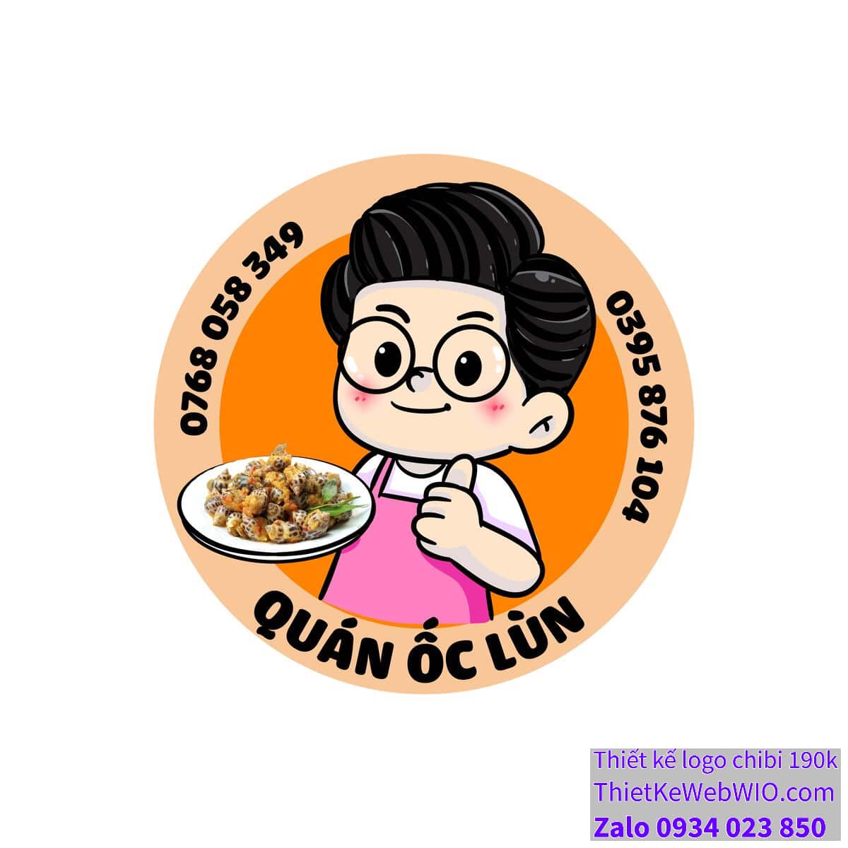 Vẽ chibi cậu bé điển trai đang cầm đĩa ốc để thiết kế logo - WIO