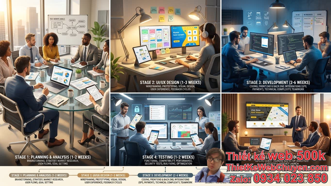 Các giai đoạn chính trong quy trình thiết kế web taxi và thời gian ước tính Các giai đoạn chính trong quy trình thiết kế web taxi và thời gian ước tính