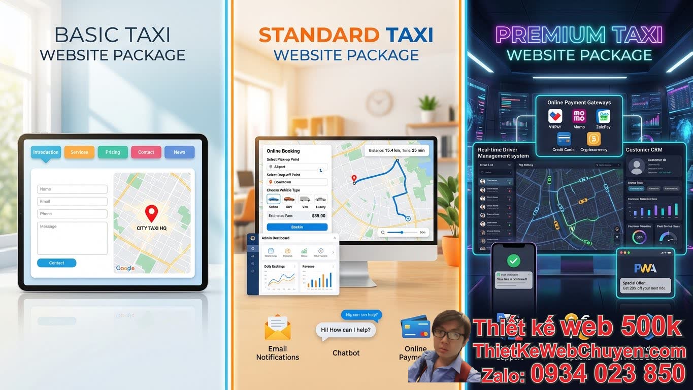 Các gói giá thiết kế web dịch vụ taxi phổ biến hiện nay là gì? Các gói giá thiết kế web dịch vụ taxi phổ biến hiện nay là gì?