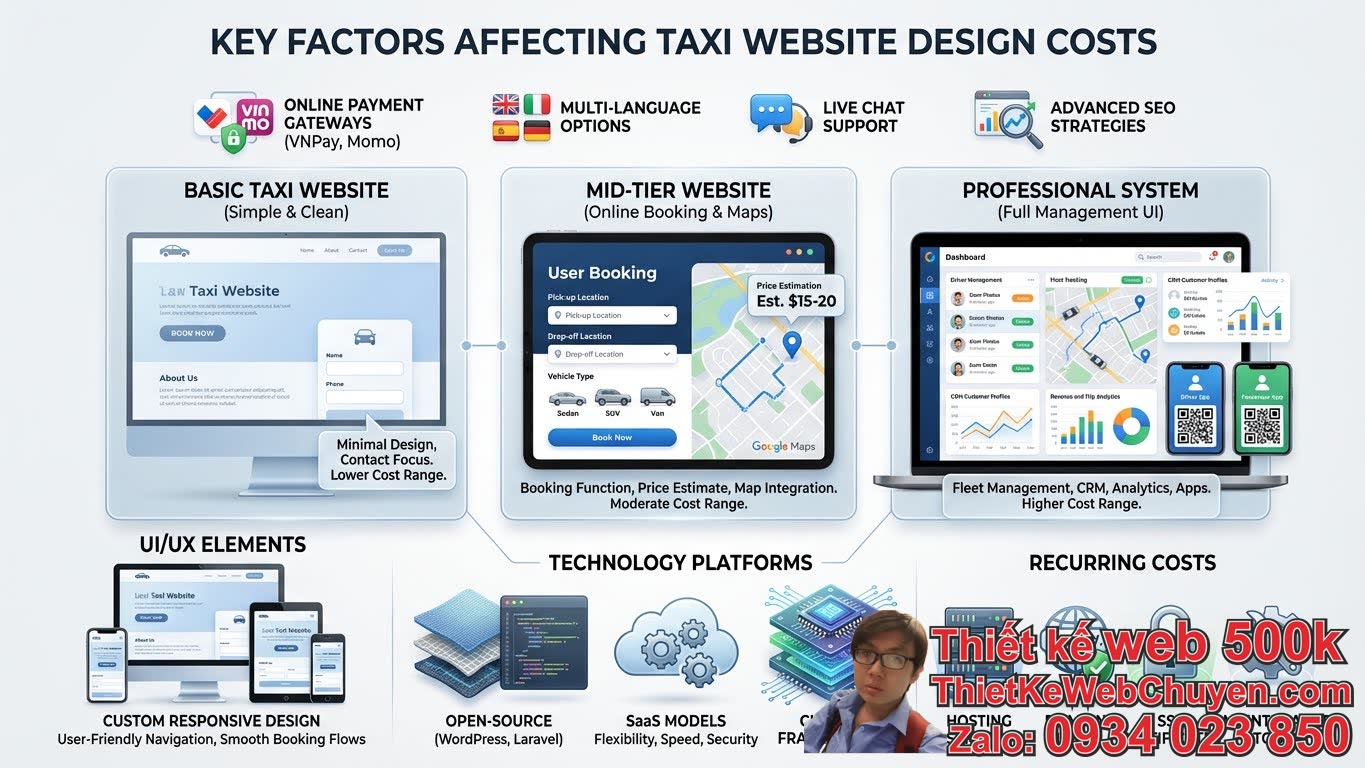 Các yếu tố chính ảnh hưởng đến chi phí thiết kế website taxi là gì? Các yếu tố chính ảnh hưởng đến chi phí thiết kế website taxi là gì?
