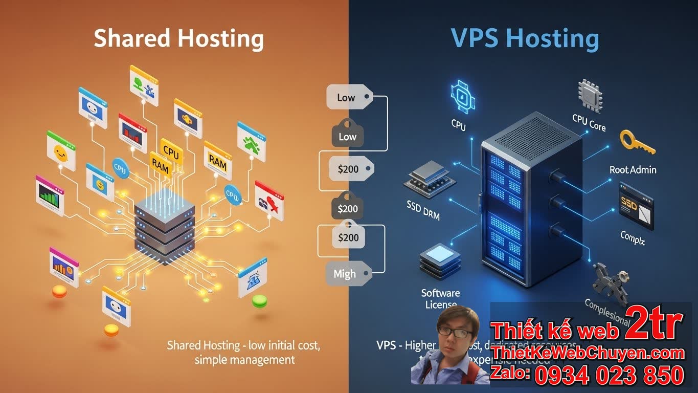 Dùng hosting hay VPS cái nào tốn hơn về chi phí ban đầu?