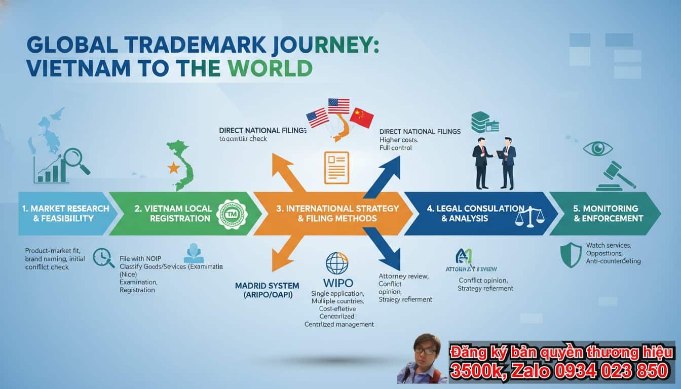 Lộ trình bảo hộ nhãn hiệu từ Việt Nam ra quốc tế: Bạn cần đi những bước nào?