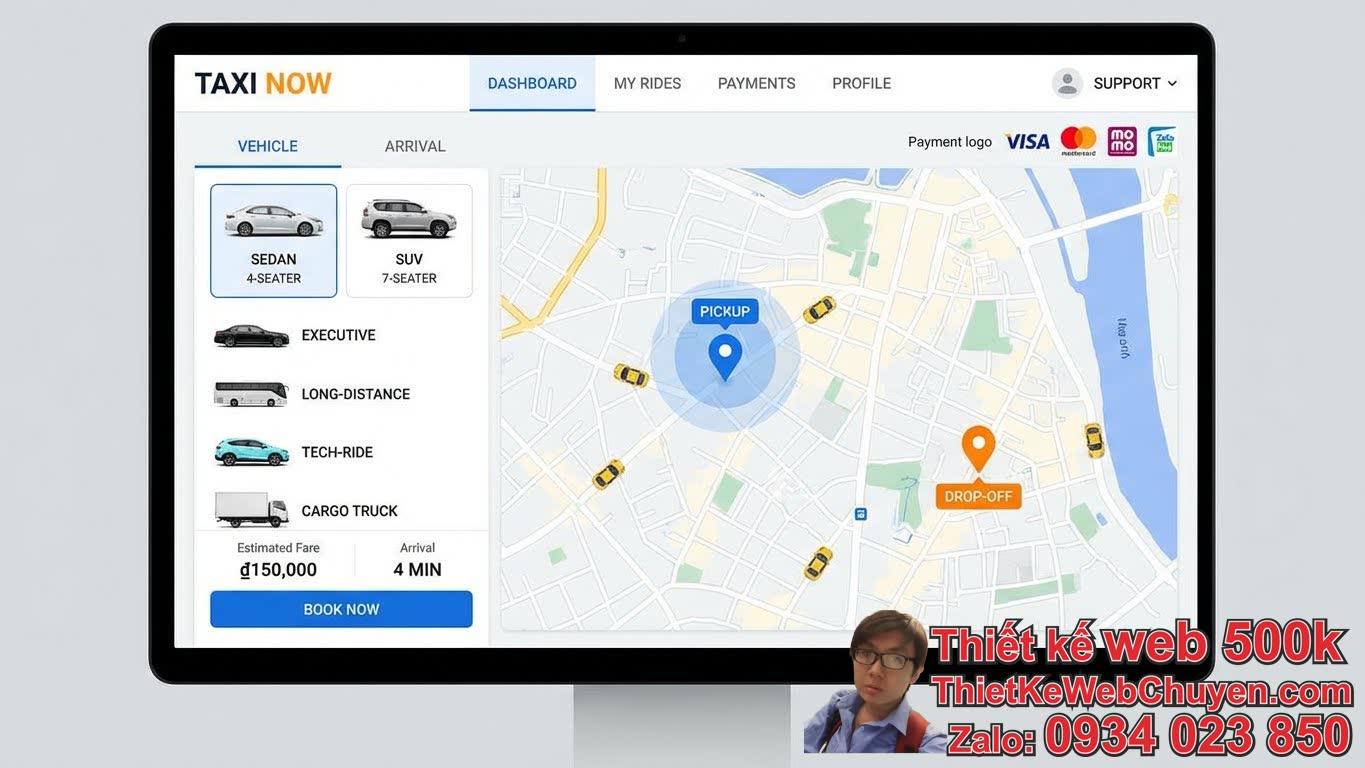 Những tính năng không thể thiếu trong thiết kế web dịch vụ taxi hiện đại