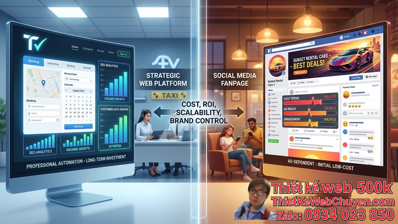 So sánh web taxi và fanpage thuê xe: Chi phí và Hiệu quả Đầu tư (ROI) So sánh web taxi và fanpage thuê xe: Chi phí và Hiệu quả Đầu tư (ROI)