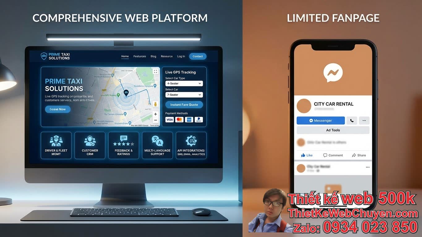 So sánh web taxi và fanpage thuê xe: Tính năng và Khả năng Tích hợp So sánh web taxi và fanpage thuê xe: Tính năng và Khả năng Tích hợp