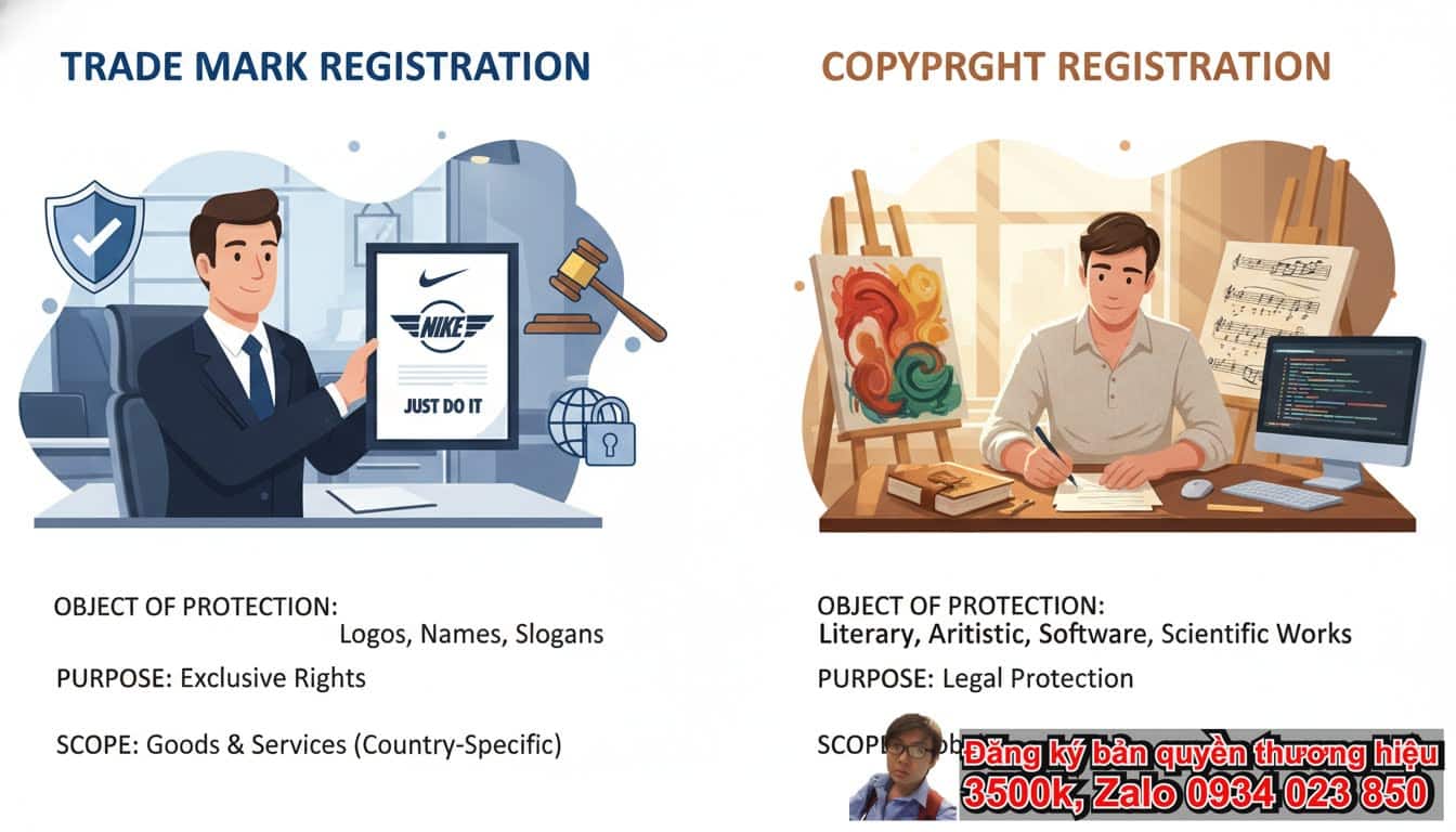Sự khác nhau giữa đăng ký bản quyền nhãn hiệu và đăng ký thương hiệu là gì?