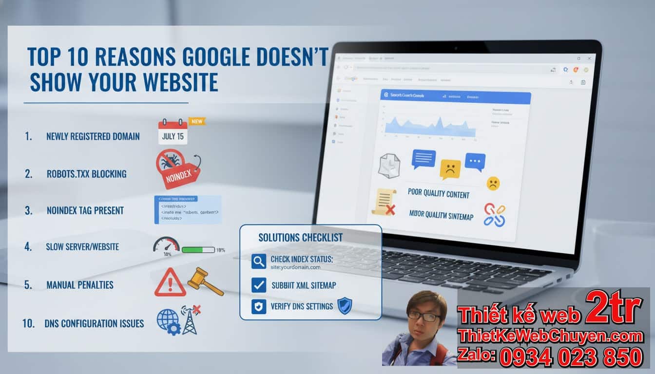 Tại sao google không hiển thị website khi search tên miền? Khám phá 10 lý do phổ
biến nhất.