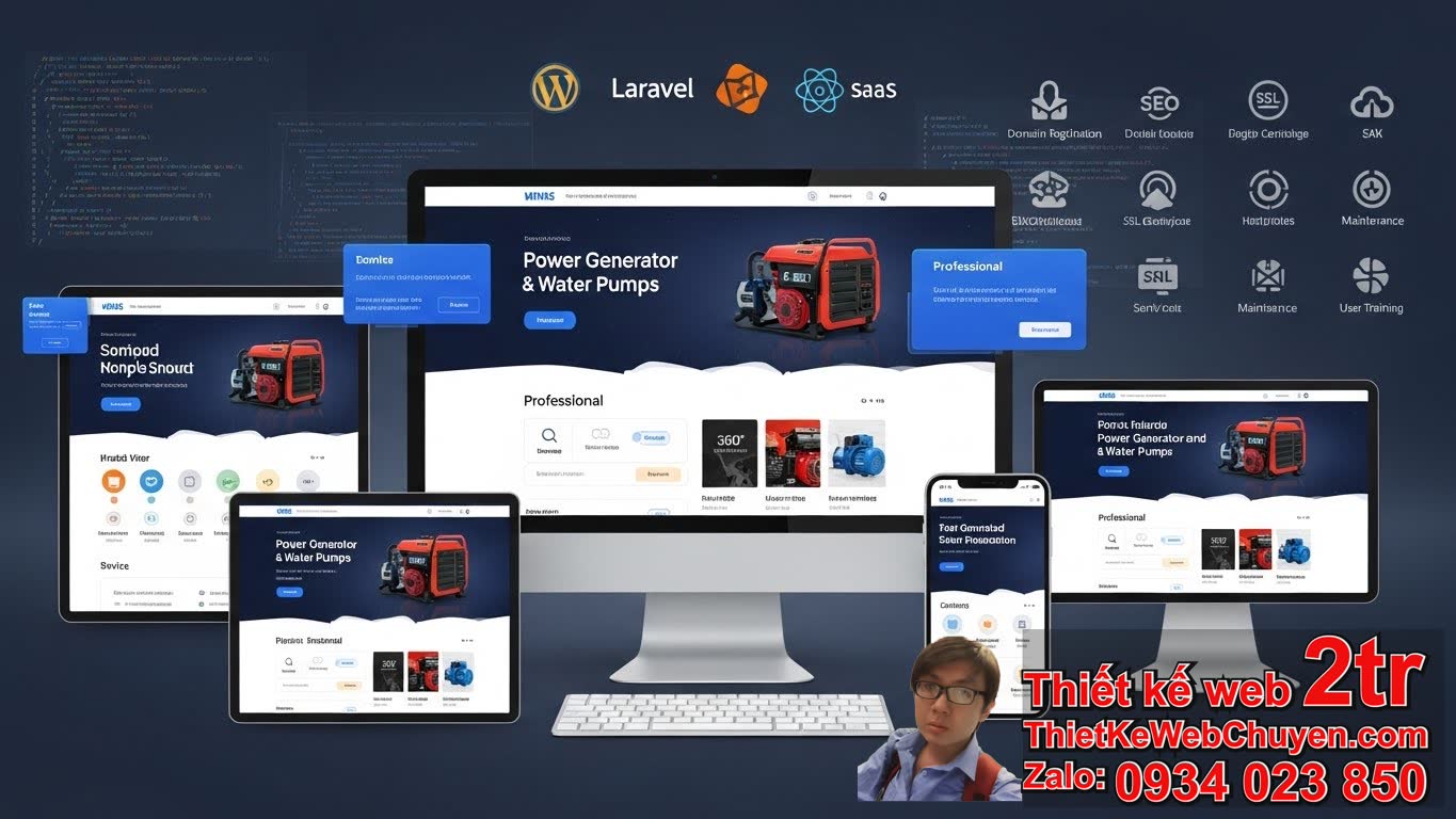 Thiết kế web bán Máy phát điện máy bơm bao nhiêu tiền với các yếu tố ảnh hưởng?