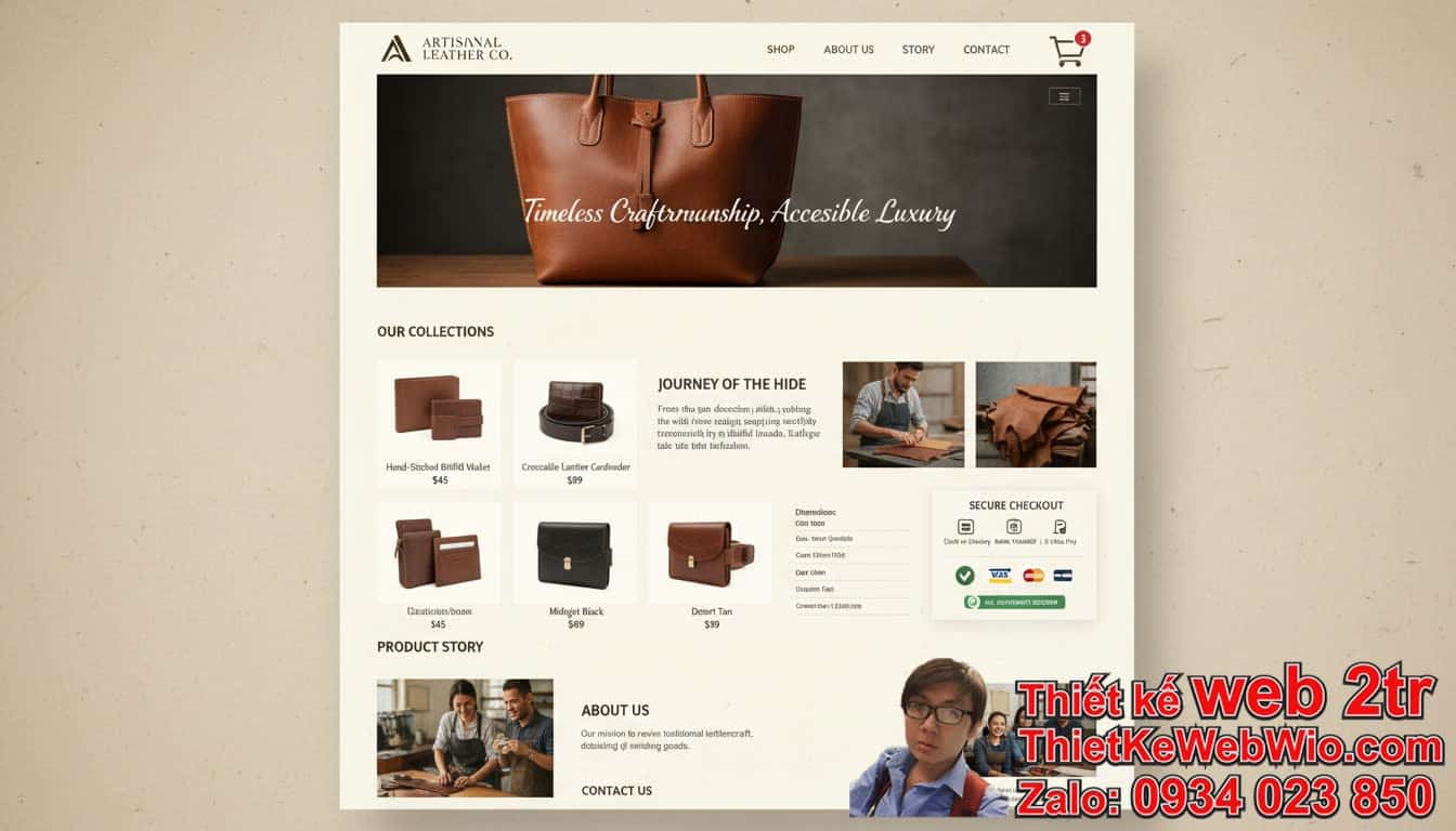 Thiết kế web bán đồ da thủ công giá rẻ: Kến trúc và Chiến lược để Thành công Thiết kế web bán đồ da thủ công giá rẻ: Kến trúc và Chiến lược để Thành công