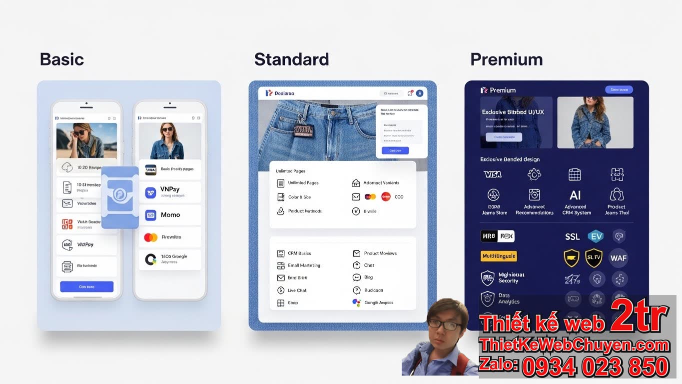 Thiết kế web bán quần Jeans bao nhiêu tiền? Các gói chi phí phổ biến