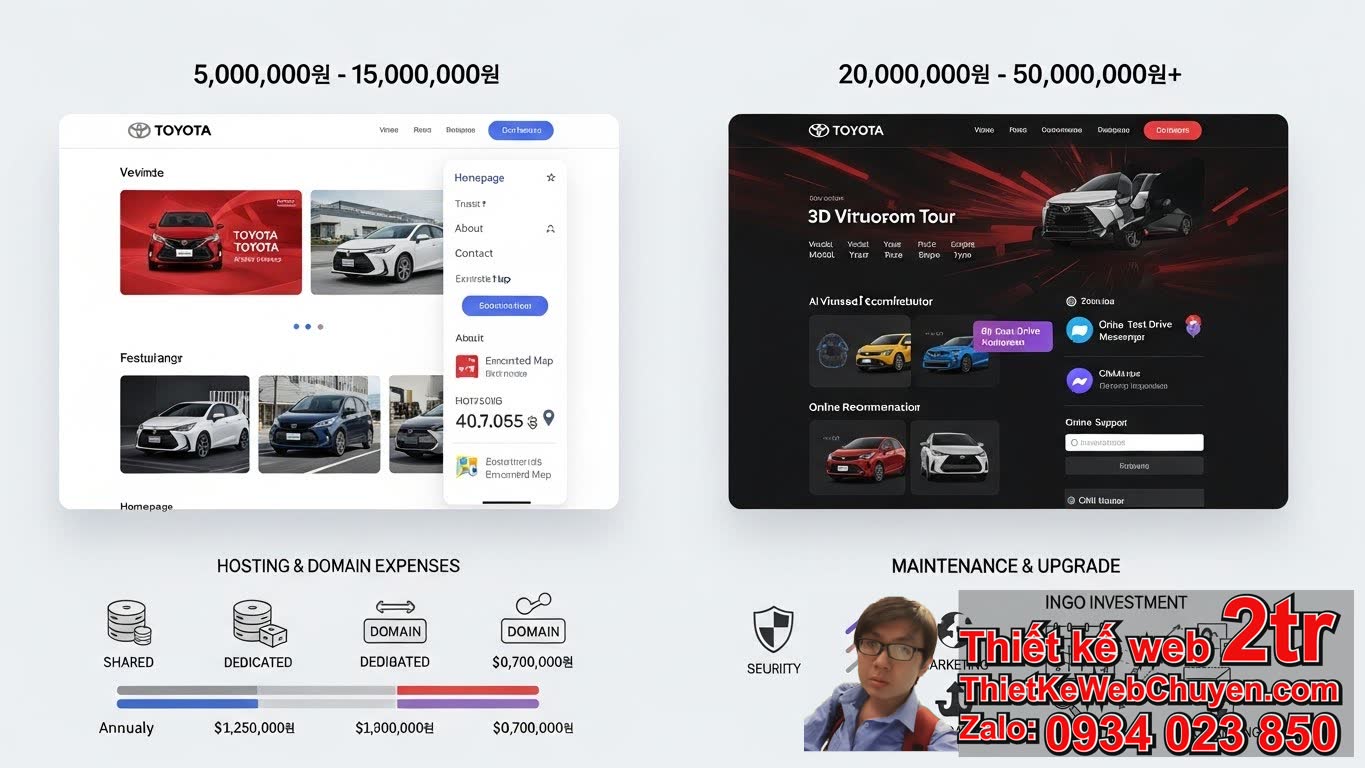 Thiết kế web bán xe ô tô Toyota bao nhiêu tiền - Các yếu tố ảnh hưởng
