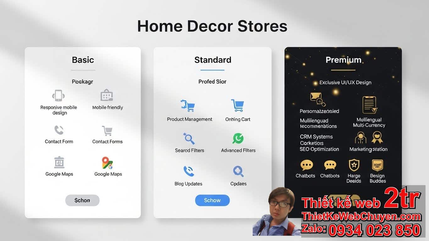 Thiết kế web cửa hàng trang trí decor bao nhiêu tiền? Bảng giá chi tiết các gói
thiết kế website