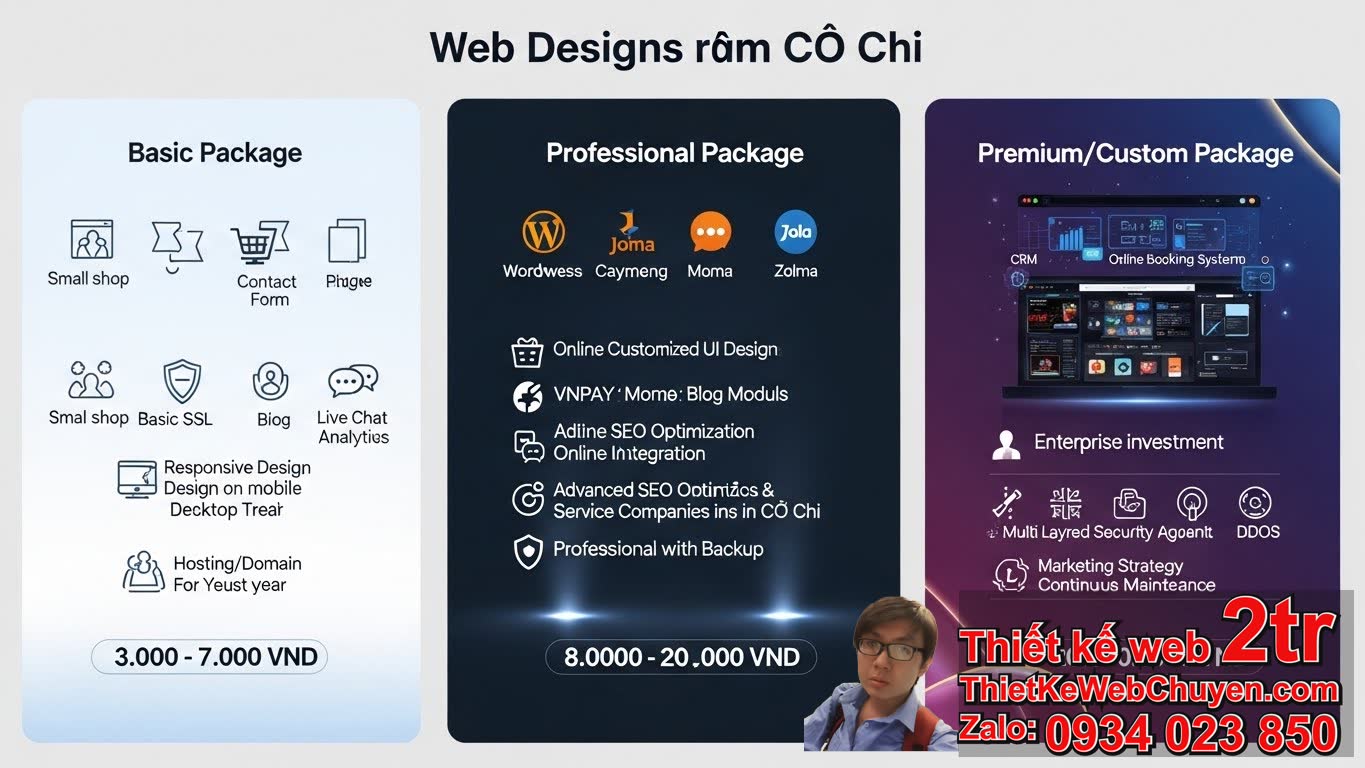 Thiết kế web tại quận Củ Chi bao nhiêu tiền cho các gói khác nhau?