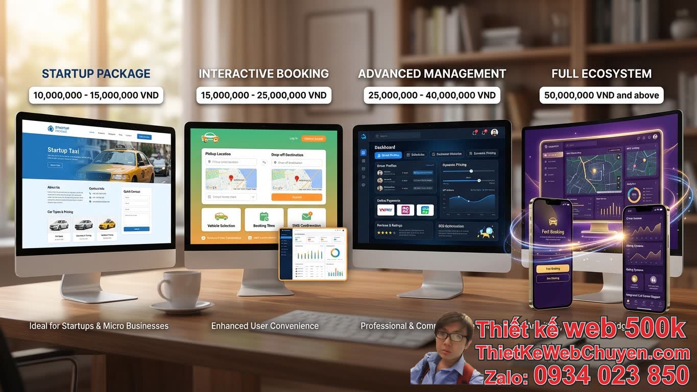 Thiết kế web taxi cho hãng nhỏ: Các gói dịch vụ phổ biến và mức giá ước tính?