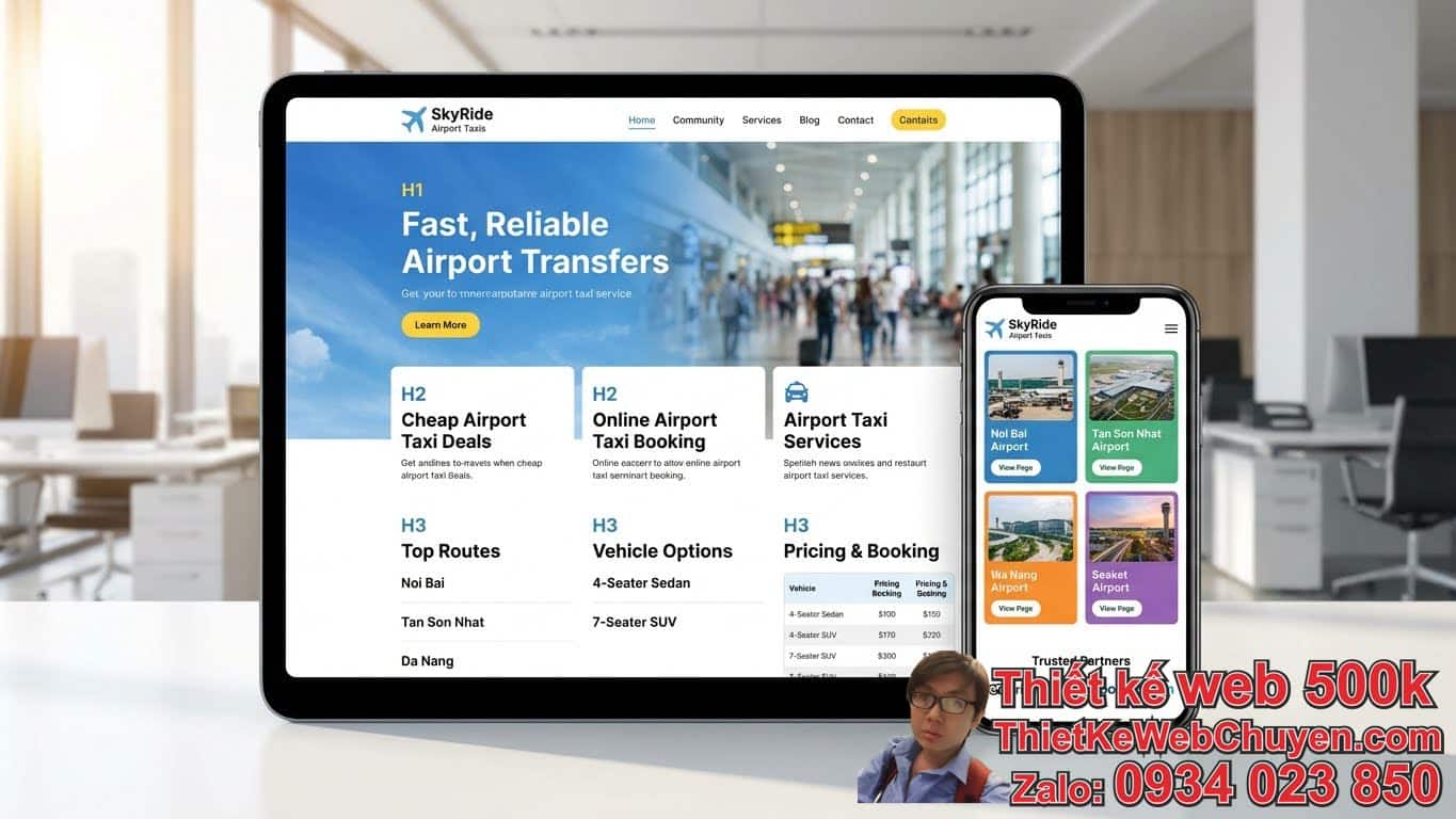 Thiết Kế Web Taxi Sân Bay Chuẩn SEO: Làm thế nào để website của bạn dễ dàng được
tìm thấy? Thiết Kế Web Taxi Sân Bay Chuẩn SEO: Làm thế nào để website của bạn dễ dàng được
tìm thấy?