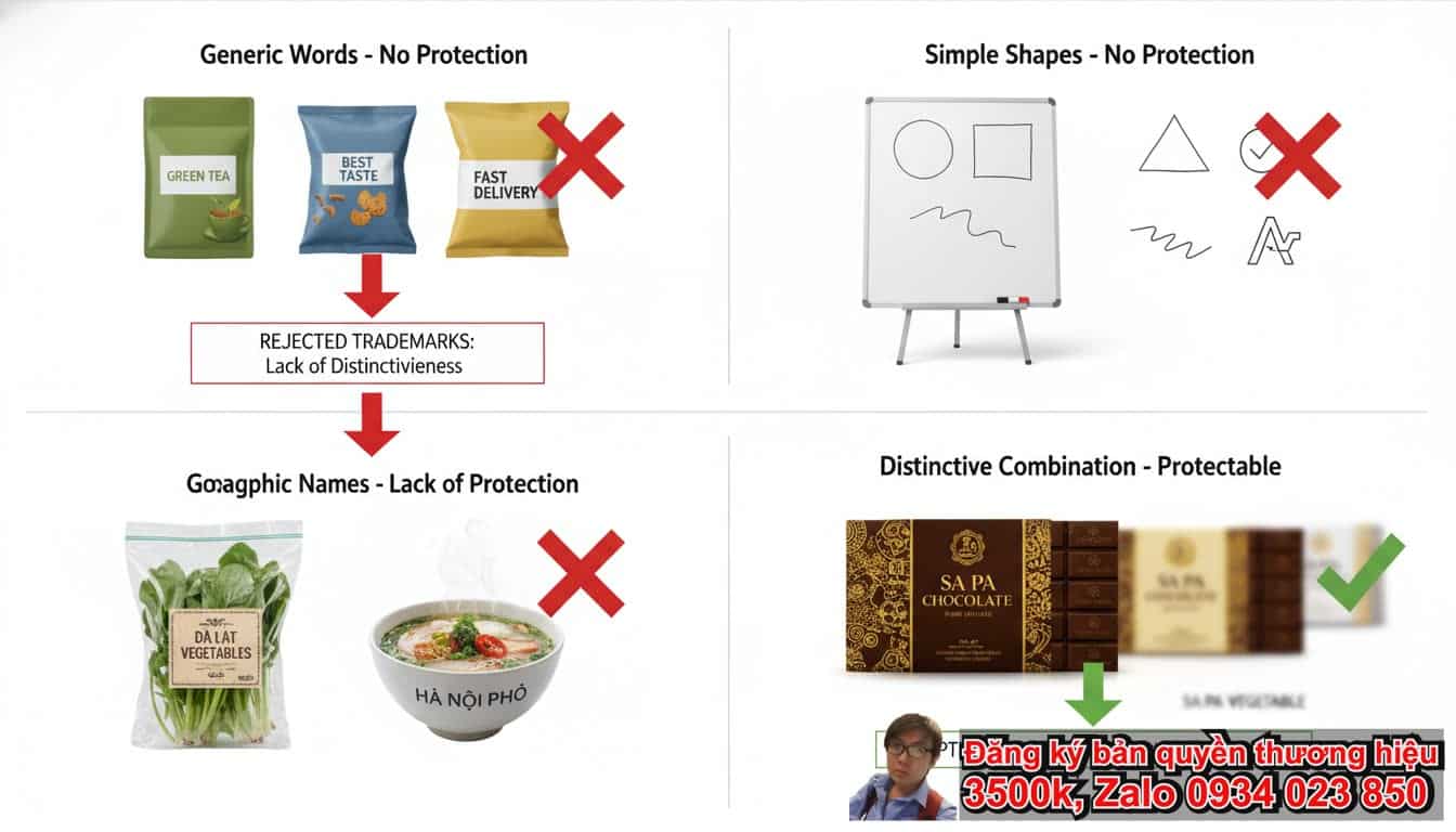 Thương hiệu nào không được đăng ký bản quyền vì thiếu tính phân biệt?