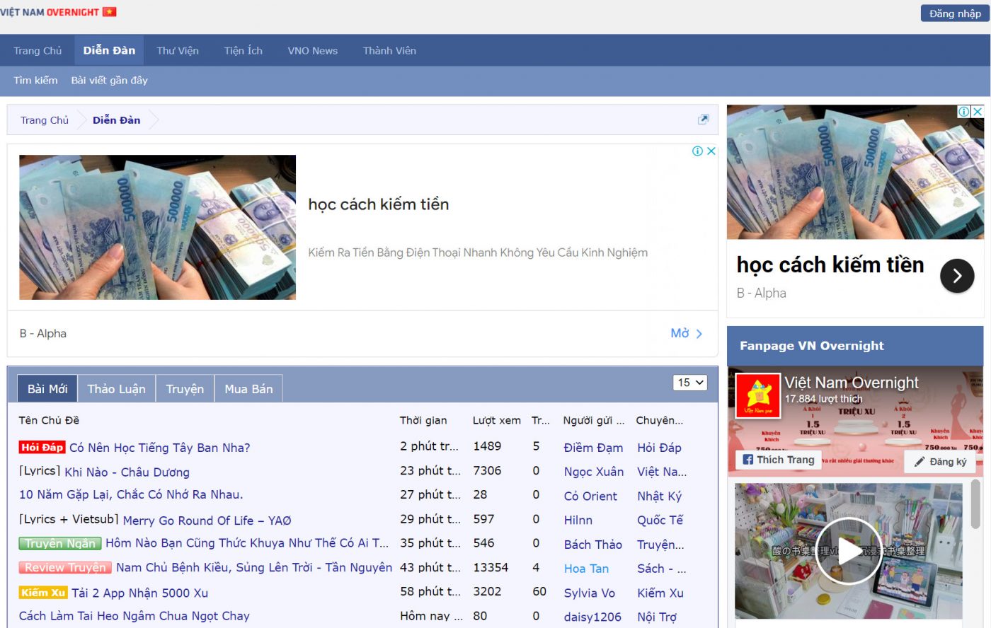 diễn đàn thiết kế web Việt Nam overnight